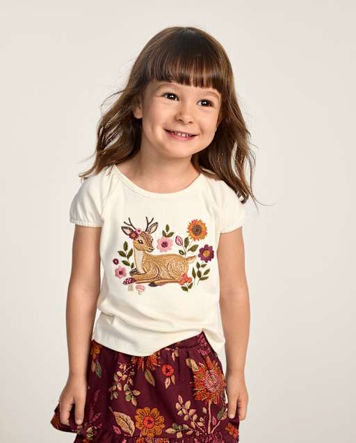 Girls Embroidered Animal Puff Sleeve Top - The Harvest Edit - lbl_product_image_view_1