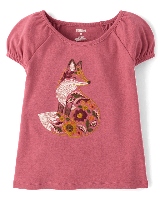 Girls Embroidered Animal Puff Sleeve Top - The Harvest Edit - lbl_product_image_view_1