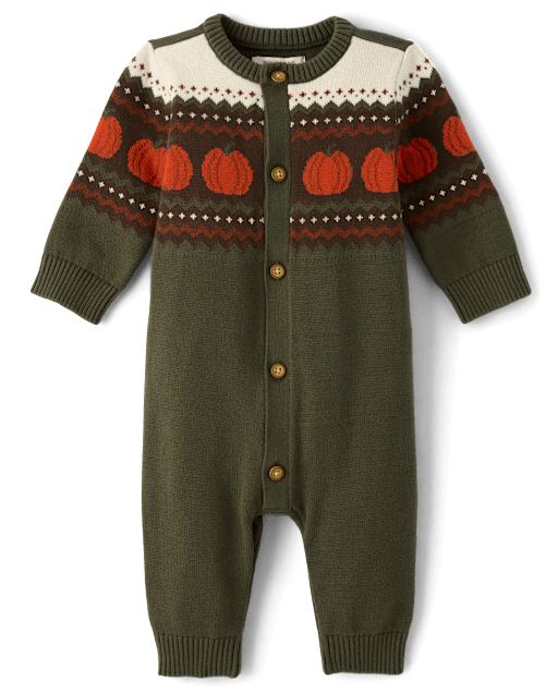 Baby Boys Pumpkin Fairisle Sweater Romper - The Harvest Edit - view 2
