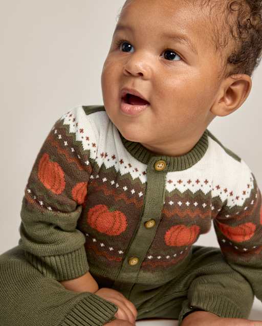 Baby Boys Pumpkin Fairisle Sweater Romper - The Harvest Edit - lbl_product_image_view_1