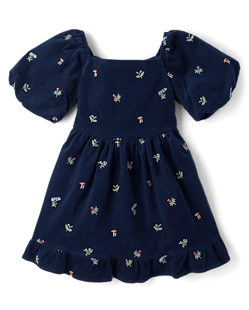Girls Embroidered Floral Corduroy Ruffle Dress - Blue Sky Mountain - lbl_product_image_view_1