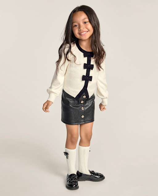 Girls Button Faux Leather Skirt - The Leopard Edit