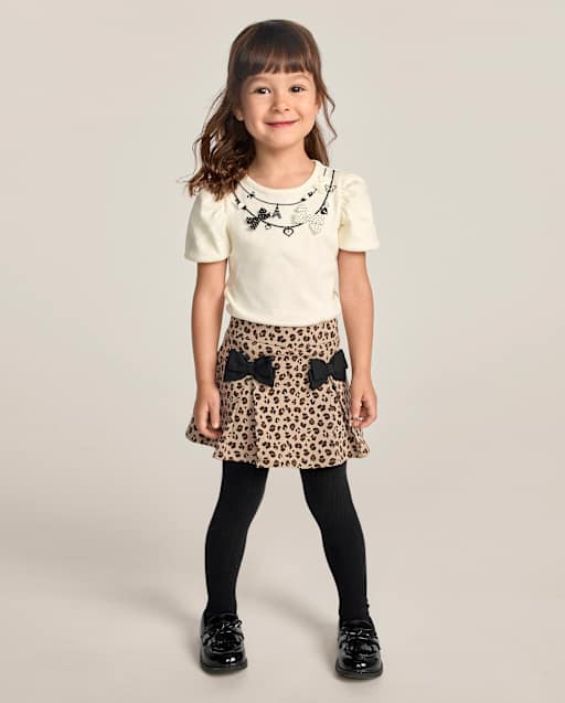 Girls Leopard Bow Ponte Skort - The Leopard Edit