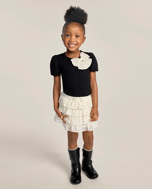 Girls Polka Dot Tiered Ruffle Skirt - The Leopard Edit