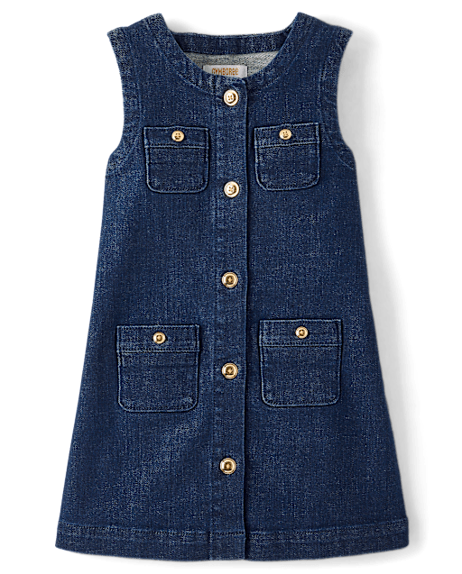 Girls Button Denim Shift Dress - The Leopard Edit - lbl_product_image_view_2