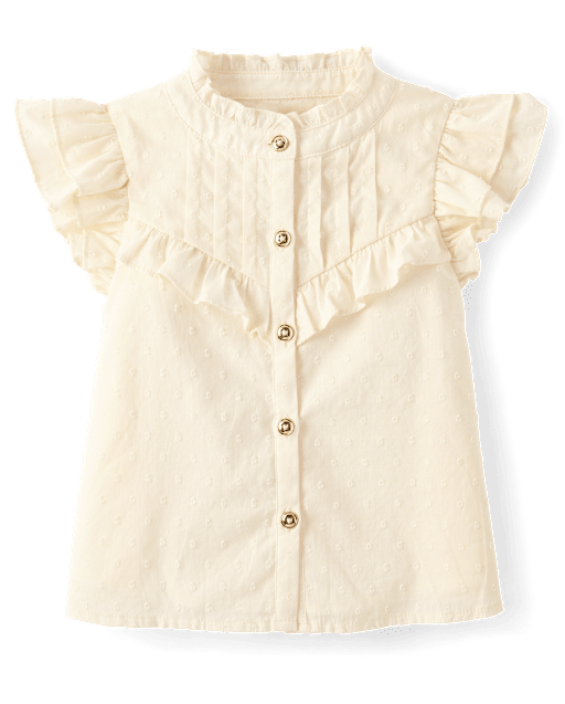Girls Pintuck Clip Dot Ruffle Blouse - The Leopard Edit