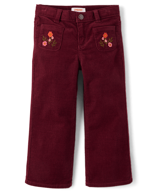 Girls Embroidered Floral Corduroy Wide Leg Pants - The Harvest Edit - view 2