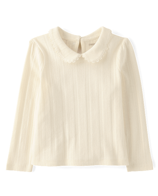 Girls Pointelle Peter Pan Top - Little Essentials