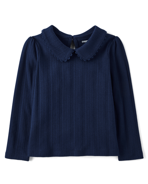Girls Pointelle Peter Pan Top - Little Essentials
