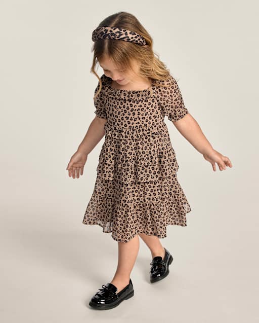 Girls Leopard Chiffon Tiered Ruffle Dress - The Leopard Edit