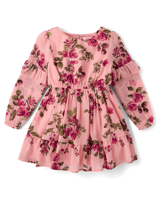 Girls Floral Chiffon Ruffle Dress - Countryside Manor