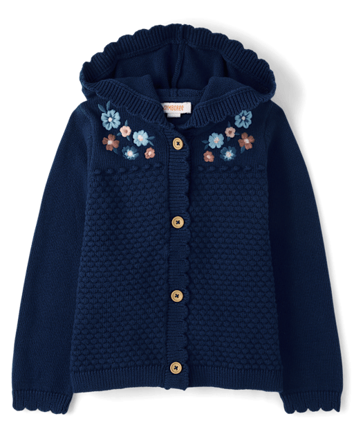 Girls Embroidered Floral Scalloped Cardigan - Blue Sky Mountain - view 2