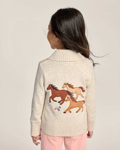 Girls Embroidered Horse Shawl Cardigan - Blue Sky Mountain - view 2