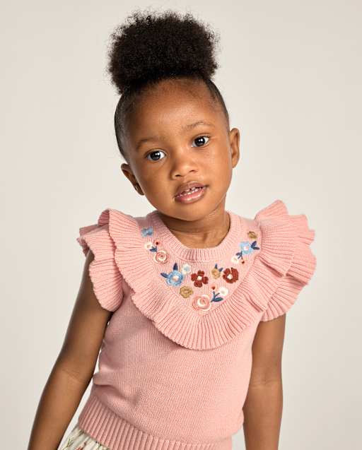 Girls Embroidered Floral Ruffle Sweater Top - Blue Sky Mountain - lbl_product_image_view_1