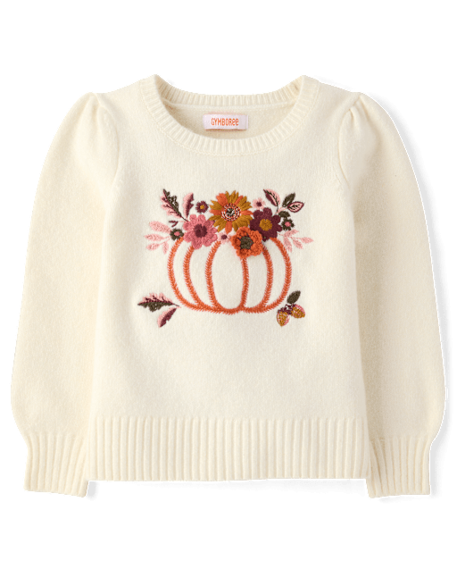 Girls Embroidered Floral Pumpkin Sweater - The Harvest Edit - view 2