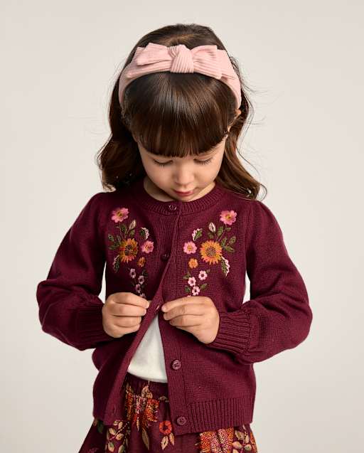 Girls Embroidered Floral Puff Sleeve Cardigan - The Harvest Edit - lbl_product_image_view_1