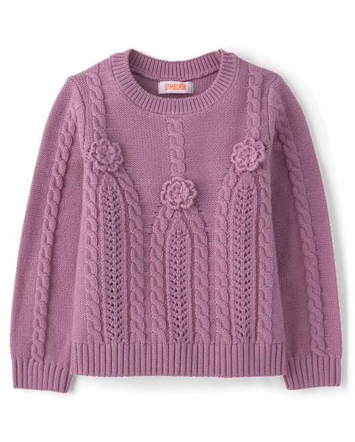 Girls Crochet Floral Cable Knit Sweater - Countryside Manor - lbl_product_image_view_2