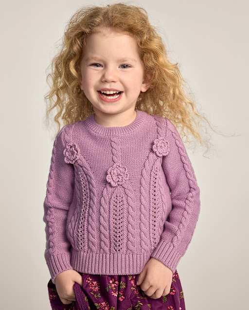 Girls Crochet Floral Cable Knit Sweater - Countryside Manor - lbl_product_image_view_1