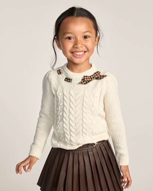 Girls Plaid Bow Puff Sleeve Sweater - Countryside Manor - lbl_product_image_view_1