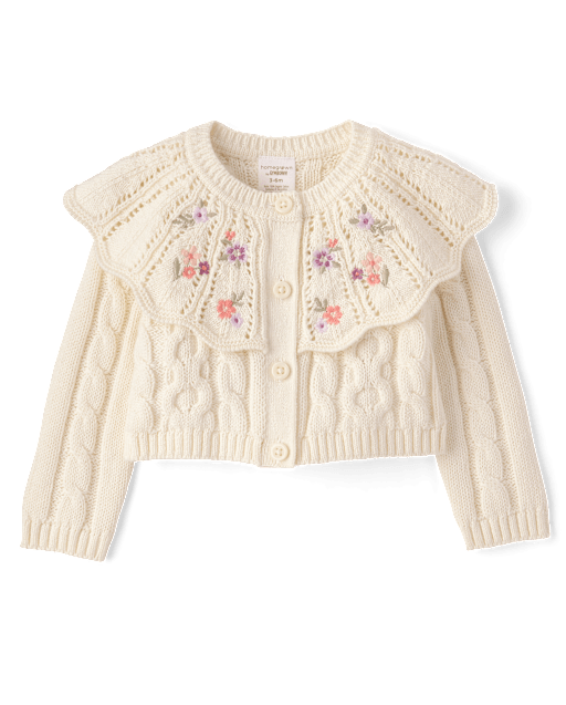 Baby Girls Embroidered Floral Cable Knit Ruffle Cardigan - Countryside Manor - lbl_product_image_view_2