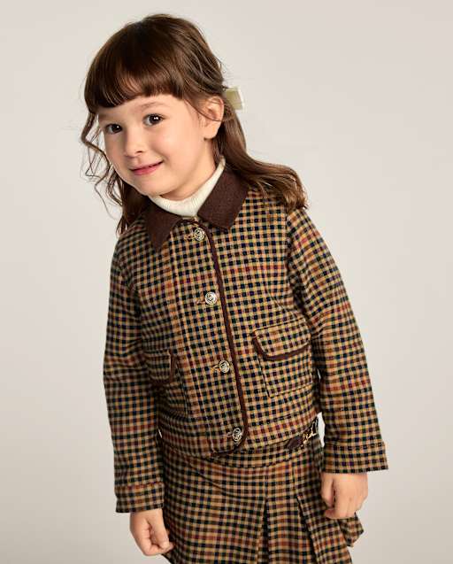 Girls Plaid Button Barn Jacket - Countryside Manor