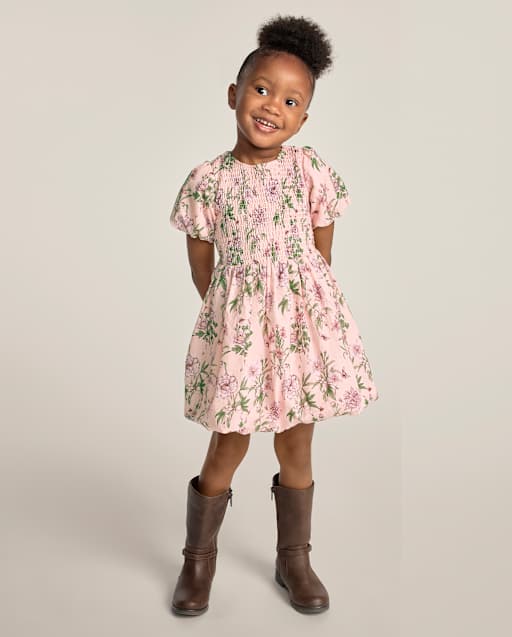 Girls Floral Smocked Bubble Dress - Countryside Manor