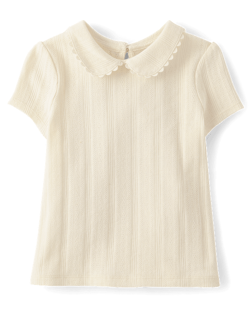Girls Pointelle Peter Pan Top - Little Essentials