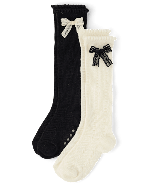 Chaussettes hautes à nœud pour filles, lot de 2 - Collection Léopard