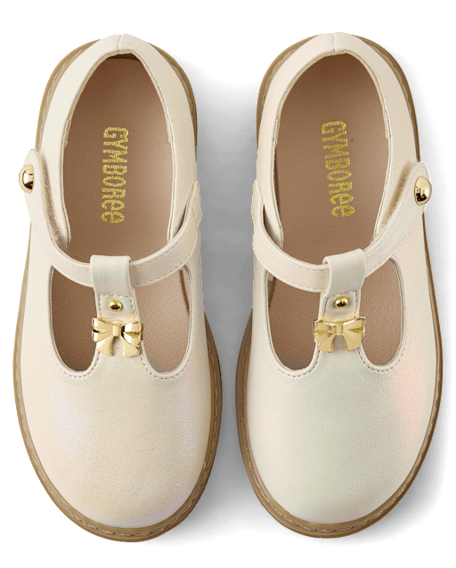 Girls Shimmer Bow T-Strap Mary Jane Shoes - Little Essentials