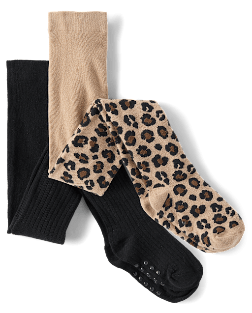 Girls Leopard Ribbed Tights 2-Pack - The Leopard Edit