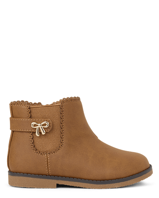Girls Bow Scalloped Booties - Little Essentials