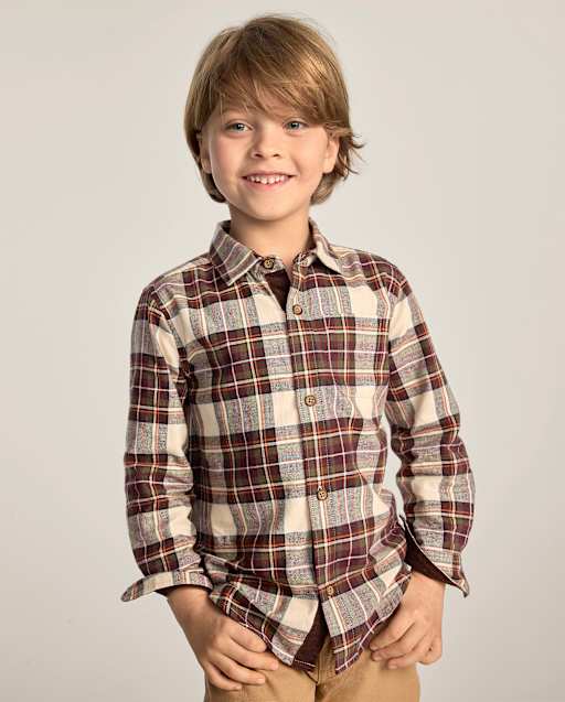 Boys Plaid Flannel Button Up Shirt - Countryside Manor