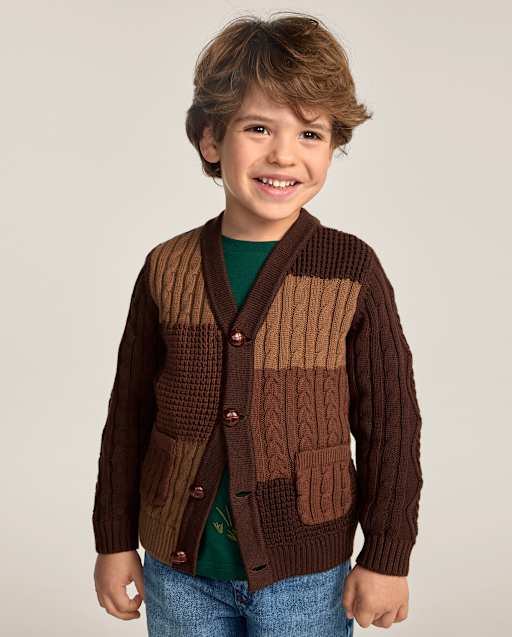 Boys Patchwork Cable Knit Cardigan - Countryside Manor