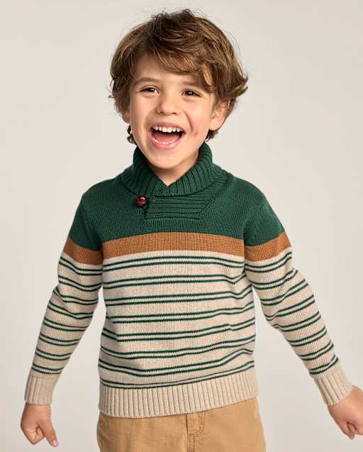 Boys Colorblock Striped Shawl Sweater - Countryside Manor