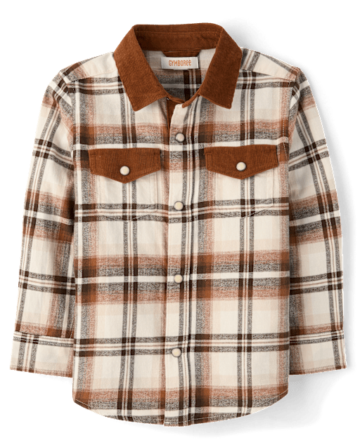 Boys Plaid Flannel Snap Front Shirt - Blue Sky Mountain - view 2