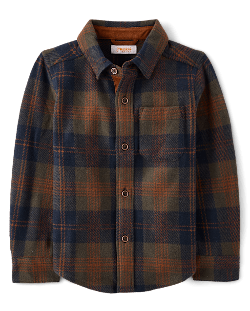 Boys Plaid Cozy Knit Button Up Shirt - Countryside Manor - view 2