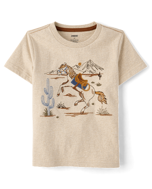 Boys Embroidered Horse Textured Top - Blue Sky Mountain - view 2
