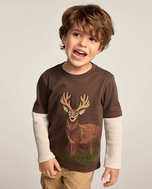 Boys Embroidered Deer Layered Top - Countryside Manor