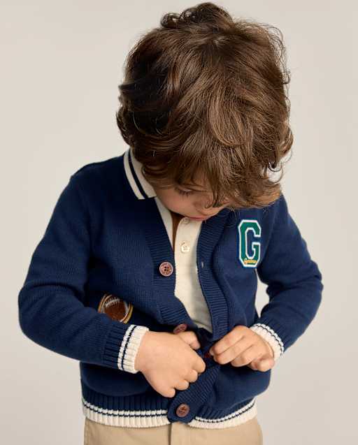 Boys Applique Varsity Football Patch Cardigan - Collegiate Club