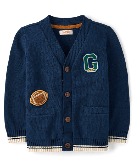 Boys Applique Varsity Football Patch Cardigan - Collegiate Club - view 2