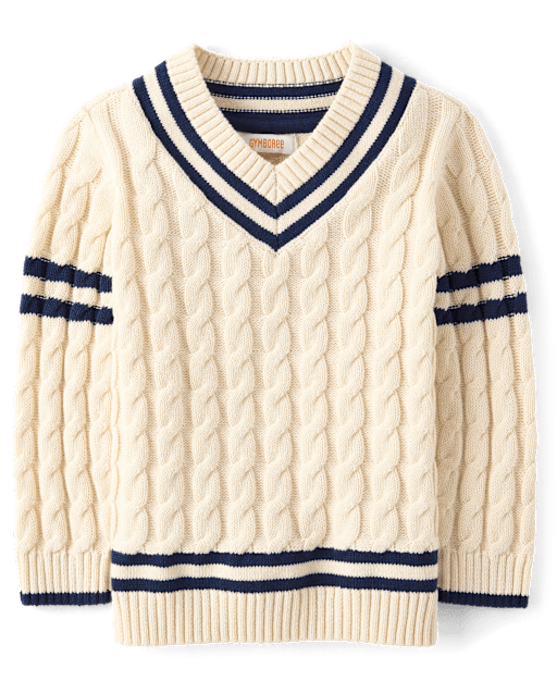 Kids Tipped Cable Knit V-Neck Sweater - Collegiate Club - view 2
