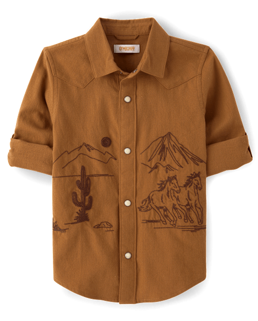 Boys Embroidered Horse Flannel Snap Front Shirt - Blue Sky Mountain - lbl_product_image_view_1