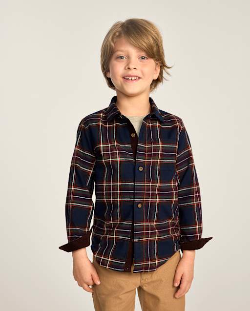 Boys Plaid Flannel Button Up Shirt - Blue Sky Mountainl - lbl_product_image_view_1