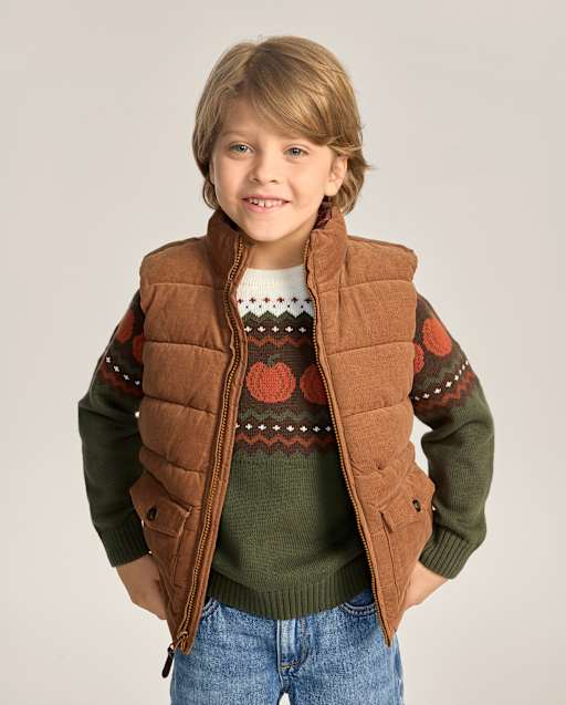 Boys Quilted Corduroy Flannel Lined Puffer Vest - The Harvest Edit - lbl_product_image_view_1