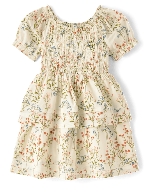 Girls Floral Smocked Pintuck Dress - Blue Sky Mountain - lbl_product_image_view_2