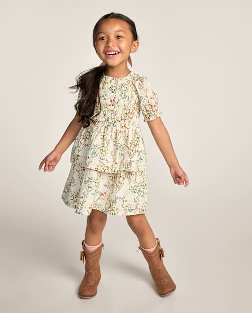 Girls Floral Smocked Pintuck Dress - Blue Sky Mountain - lbl_product_image_view_1
