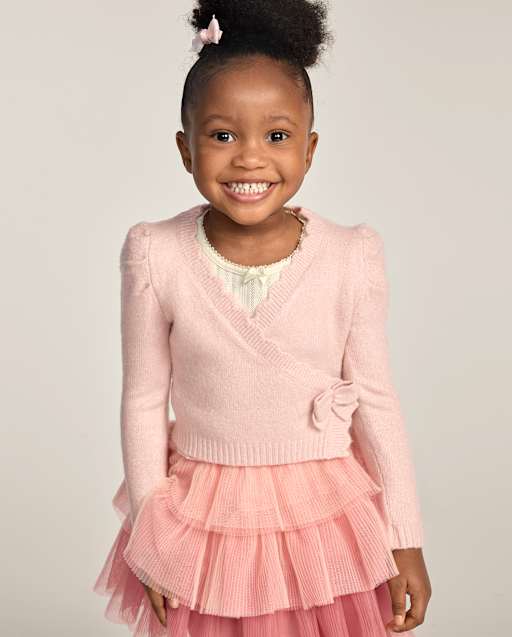 Girls Scalloped Bow Wrap Cardigan - Le Petite Ballet