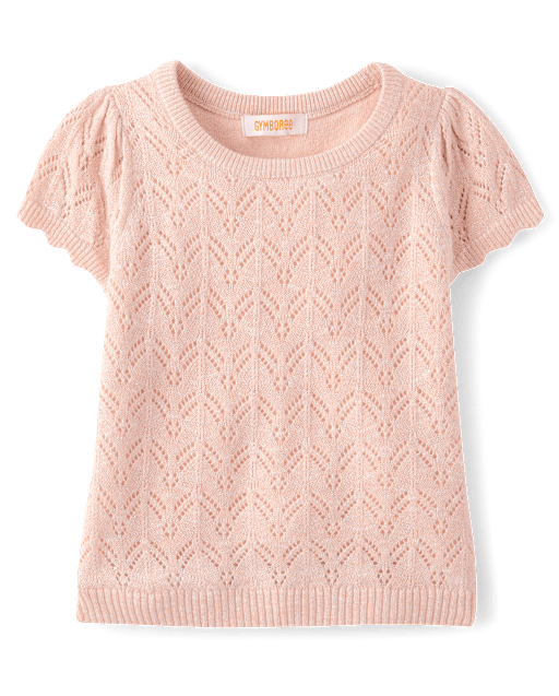 Girls Pointelle Scalloped Sweater - Le Petite Ballet