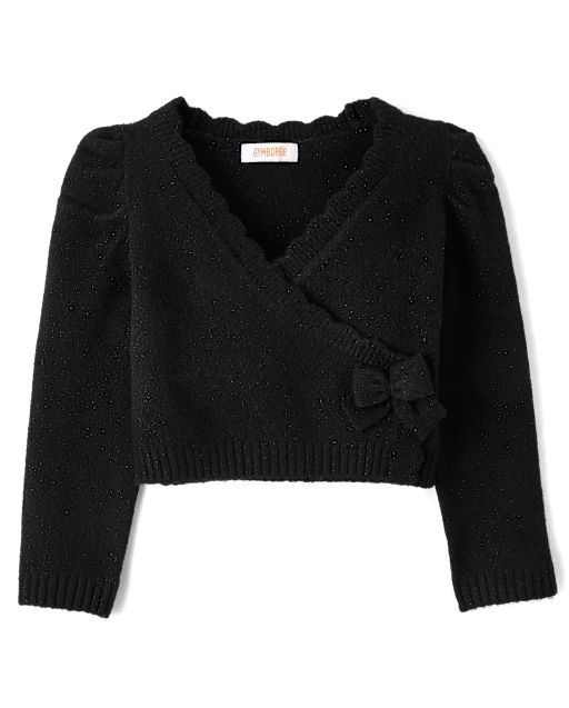 Girls Scalloped Bow Wrap Cardigan - Le Petite Ballet