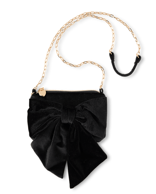 Girls Velvet Bow Crossbody Bag - Tartan Remix